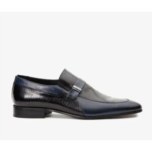 VINCI Kazablanka Navy‎ Leather Bit Loafer Shoe 45/ 11.5-12 Embossed Snake Skin